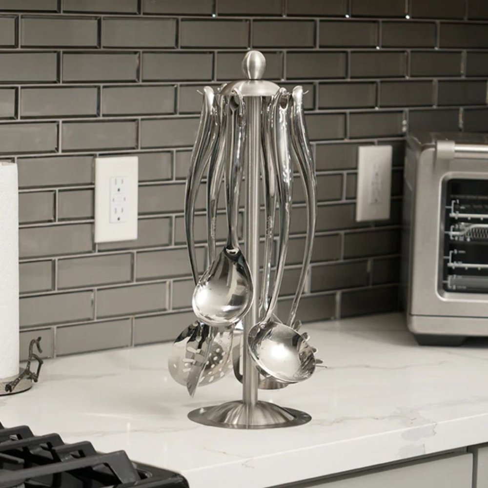 7-Piece Chrome Kitchen Utensil Set - Ergonomic and Elegant Handles